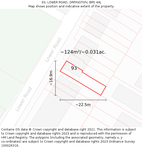 93, LOWER ROAD, ORPINGTON, BR5 4AJ: Plot and title map