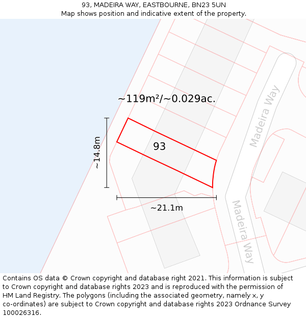 93, MADEIRA WAY, EASTBOURNE, BN23 5UN: Plot and title map