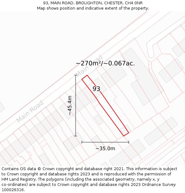 93, MAIN ROAD, BROUGHTON, CHESTER, CH4 0NR: Plot and title map