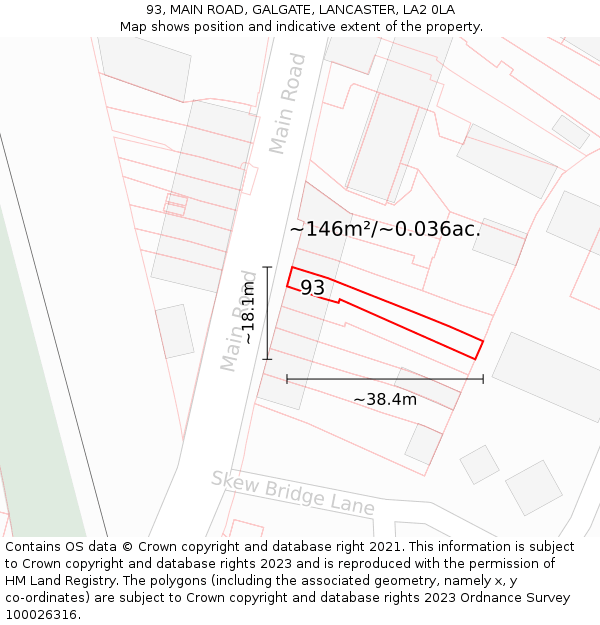 93, MAIN ROAD, GALGATE, LANCASTER, LA2 0LA: Plot and title map