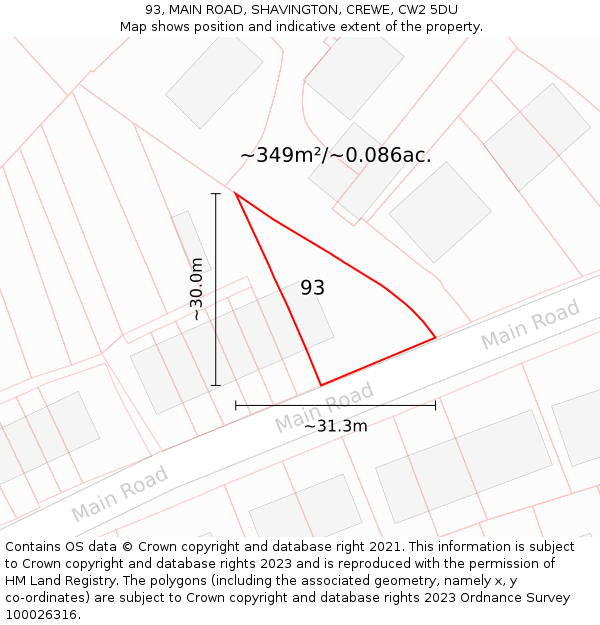 93, MAIN ROAD, SHAVINGTON, CREWE, CW2 5DU: Plot and title map