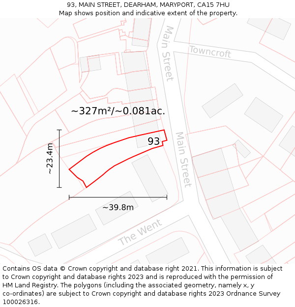 93, MAIN STREET, DEARHAM, MARYPORT, CA15 7HU: Plot and title map