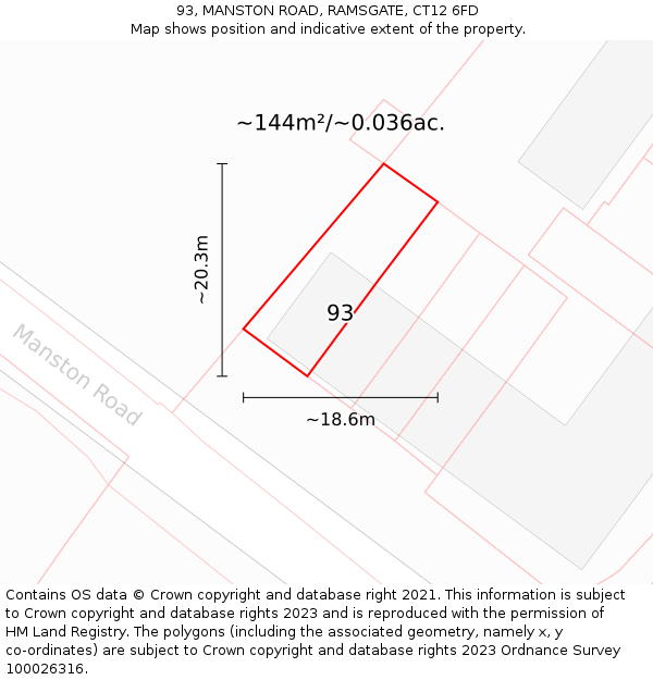 93, MANSTON ROAD, RAMSGATE, CT12 6FD: Plot and title map