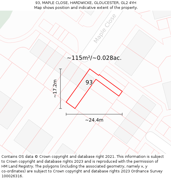 93, MAPLE CLOSE, HARDWICKE, GLOUCESTER, GL2 4YH: Plot and title map