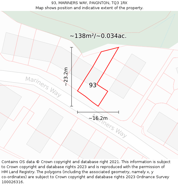 93, MARINERS WAY, PAIGNTON, TQ3 1RX: Plot and title map