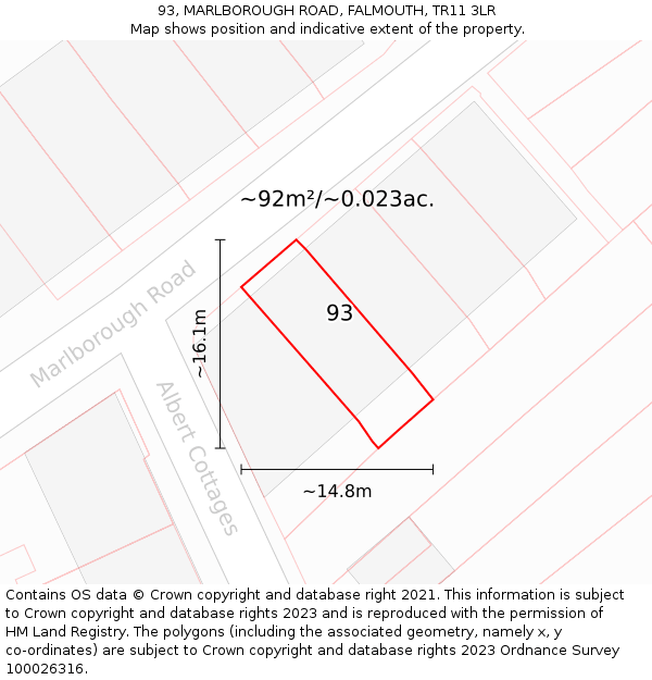93, MARLBOROUGH ROAD, FALMOUTH, TR11 3LR: Plot and title map