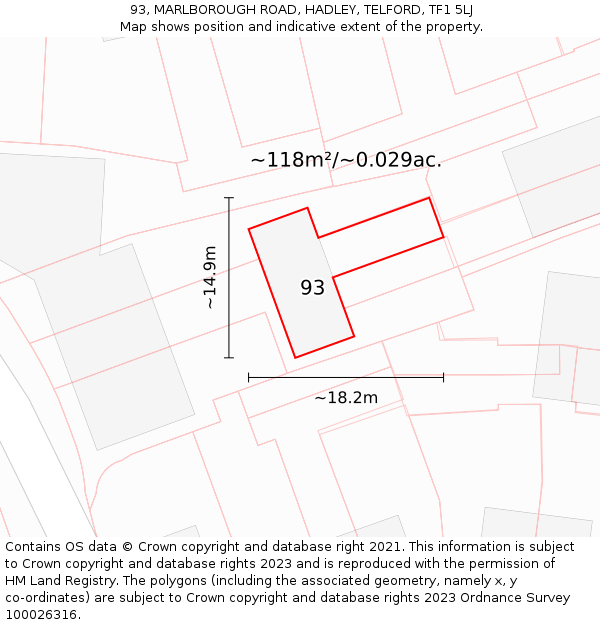 93, MARLBOROUGH ROAD, HADLEY, TELFORD, TF1 5LJ: Plot and title map