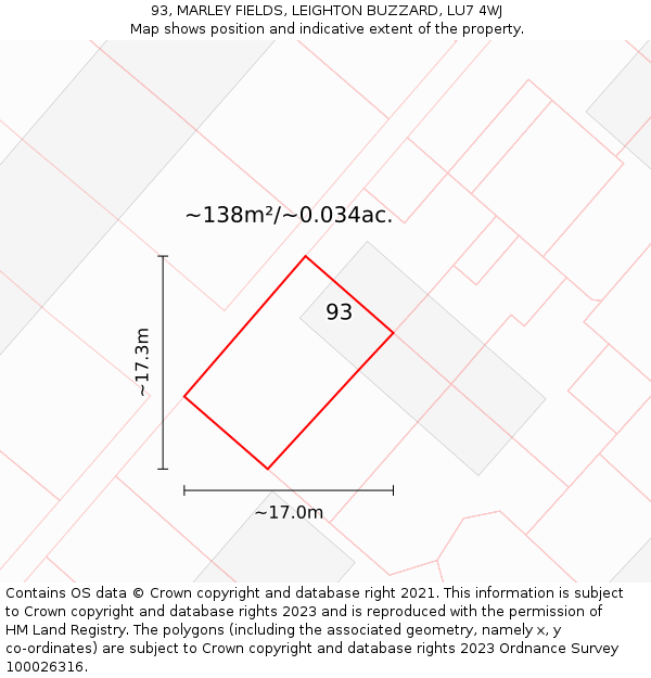 93, MARLEY FIELDS, LEIGHTON BUZZARD, LU7 4WJ: Plot and title map