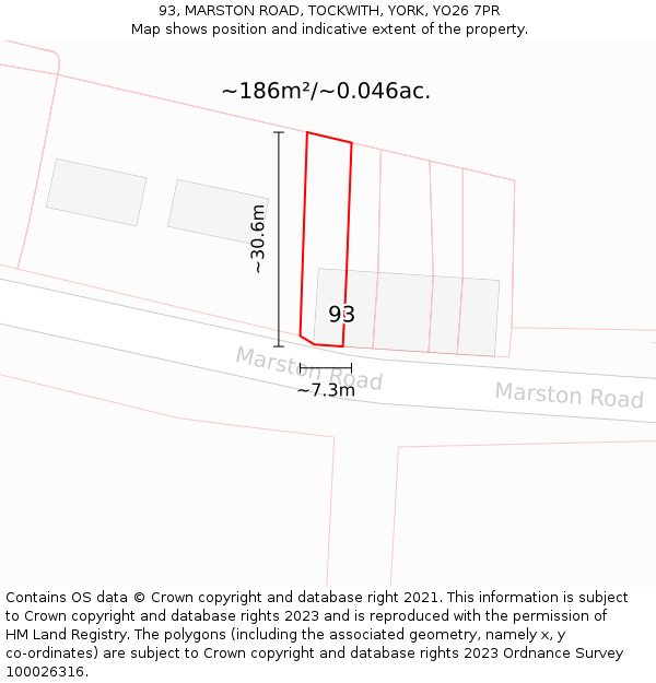93, MARSTON ROAD, TOCKWITH, YORK, YO26 7PR: Plot and title map