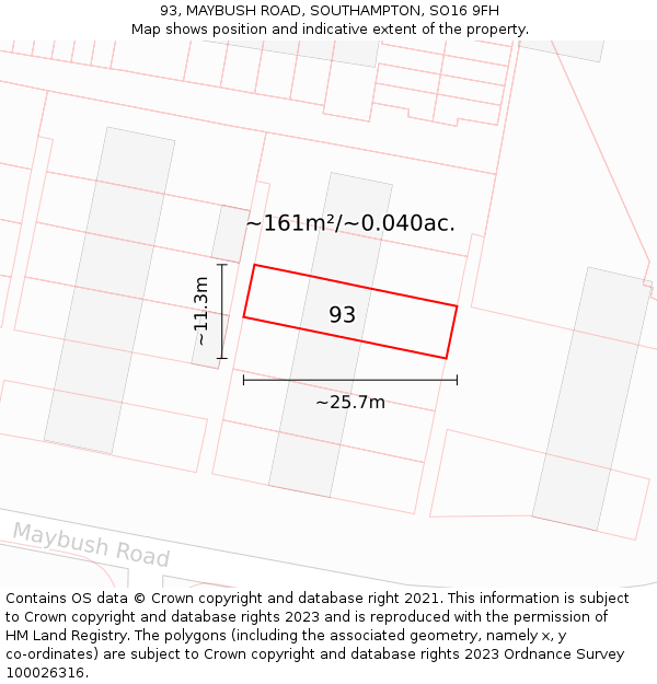 93, MAYBUSH ROAD, SOUTHAMPTON, SO16 9FH: Plot and title map
