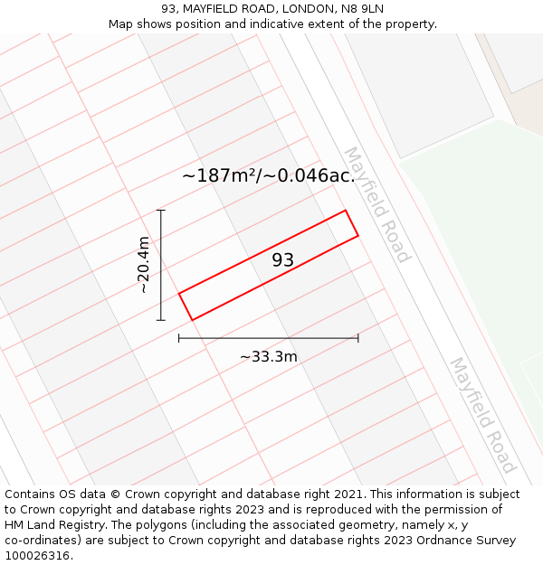93, MAYFIELD ROAD, LONDON, N8 9LN: Plot and title map