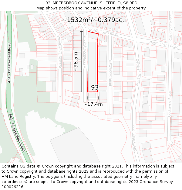 93, MEERSBROOK AVENUE, SHEFFIELD, S8 9ED: Plot and title map