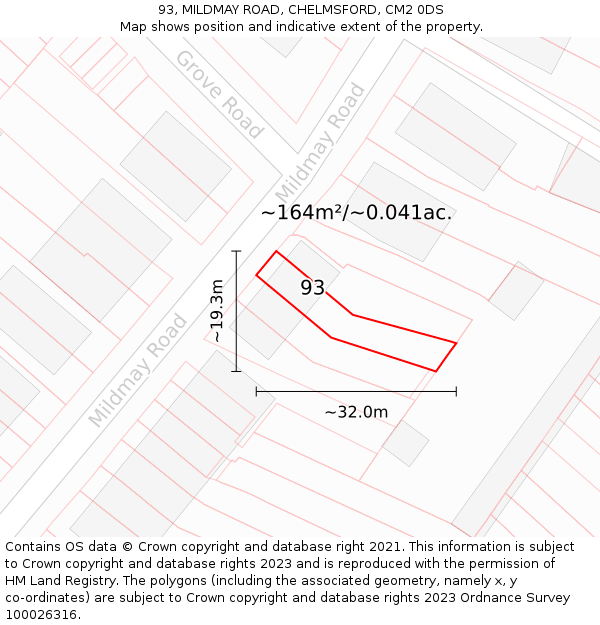93, MILDMAY ROAD, CHELMSFORD, CM2 0DS: Plot and title map