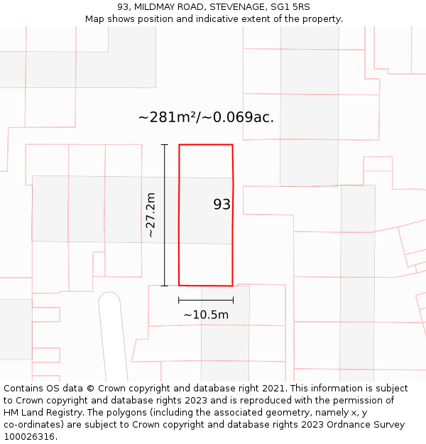 93, MILDMAY ROAD, STEVENAGE, SG1 5RS: Plot and title map