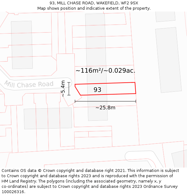 93, MILL CHASE ROAD, WAKEFIELD, WF2 9SX: Plot and title map