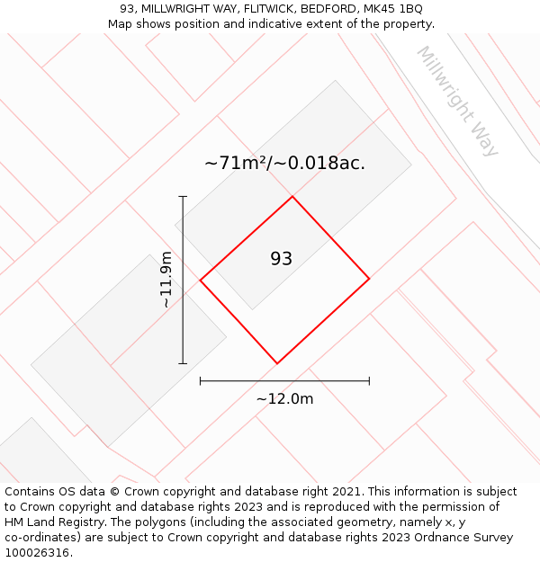 93, MILLWRIGHT WAY, FLITWICK, BEDFORD, MK45 1BQ: Plot and title map