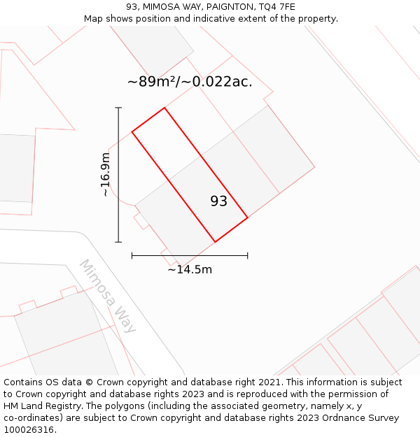 93, MIMOSA WAY, PAIGNTON, TQ4 7FE: Plot and title map