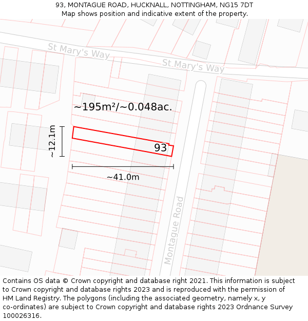 93, MONTAGUE ROAD, HUCKNALL, NOTTINGHAM, NG15 7DT: Plot and title map