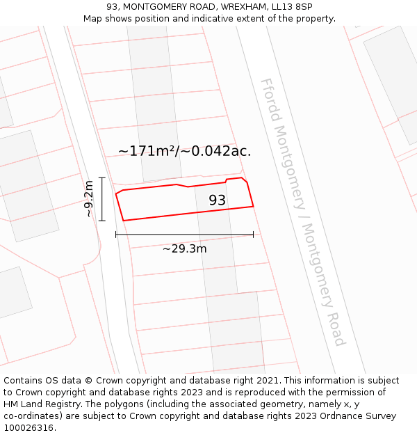 93, MONTGOMERY ROAD, WREXHAM, LL13 8SP: Plot and title map