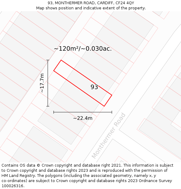 93, MONTHERMER ROAD, CARDIFF, CF24 4QY: Plot and title map