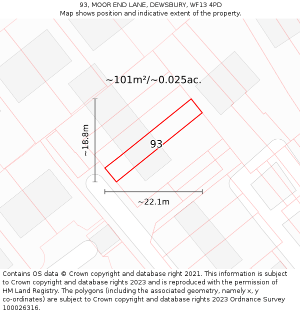93, MOOR END LANE, DEWSBURY, WF13 4PD: Plot and title map