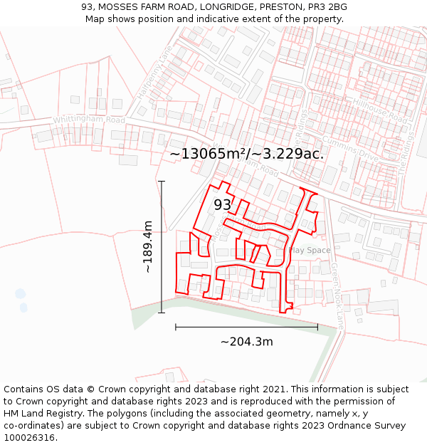 93, MOSSES FARM ROAD, LONGRIDGE, PRESTON, PR3 2BG: Plot and title map