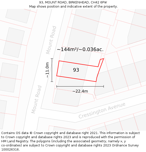 93, MOUNT ROAD, BIRKENHEAD, CH42 6PW: Plot and title map