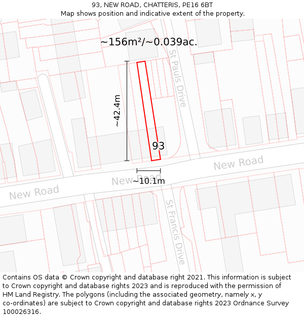 93, NEW ROAD, CHATTERIS, PE16 6BT: Plot and title map