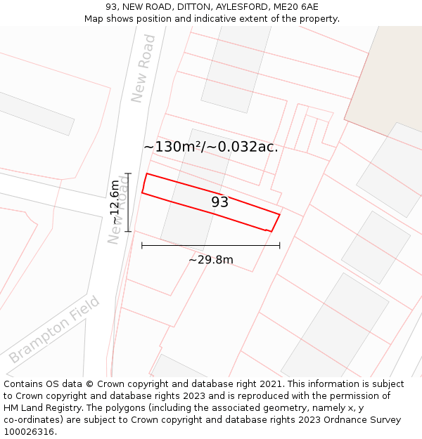 93, NEW ROAD, DITTON, AYLESFORD, ME20 6AE: Plot and title map