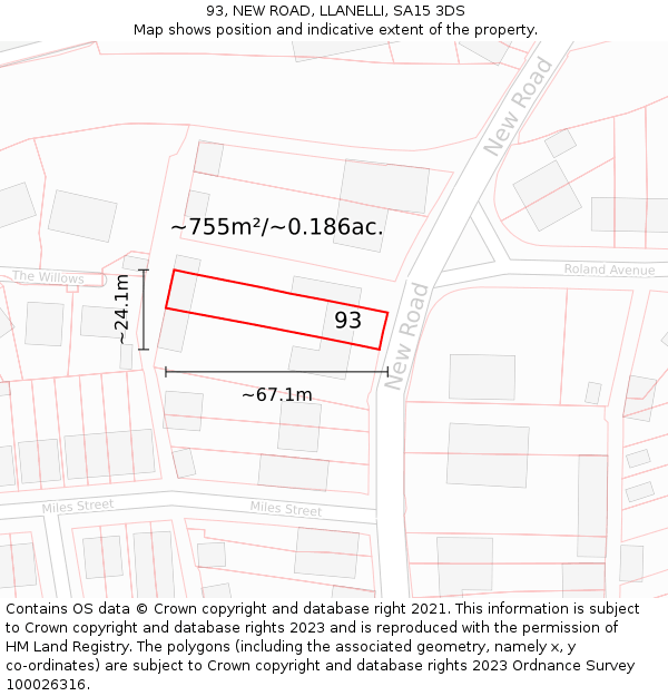 93, NEW ROAD, LLANELLI, SA15 3DS: Plot and title map