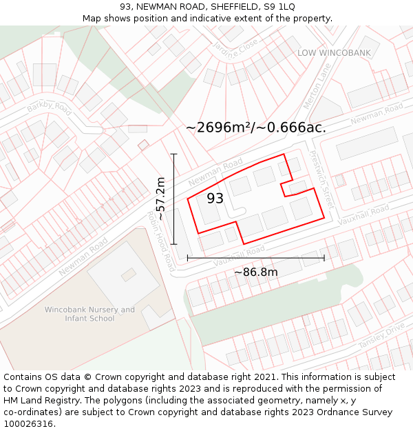 93, NEWMAN ROAD, SHEFFIELD, S9 1LQ: Plot and title map