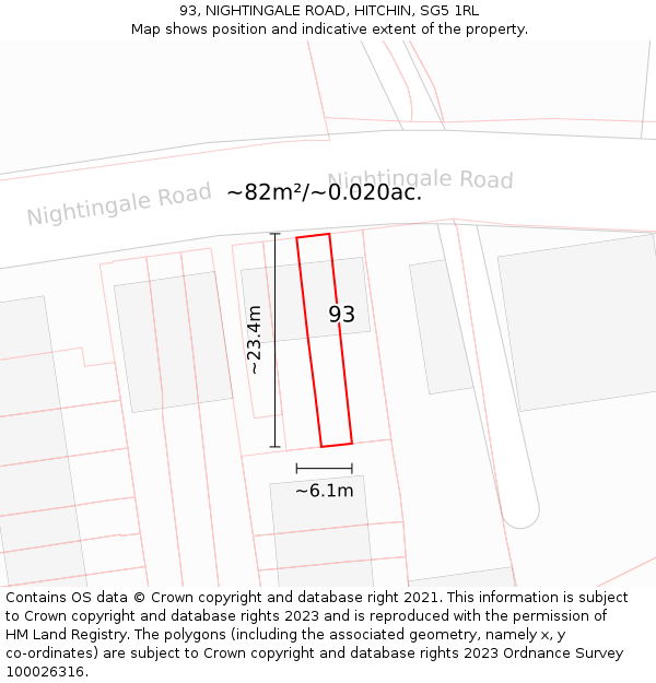 93, NIGHTINGALE ROAD, HITCHIN, SG5 1RL: Plot and title map