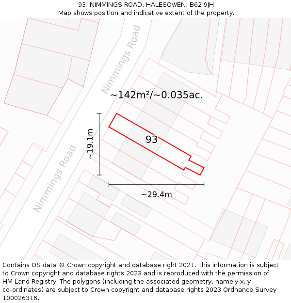 93, NIMMINGS ROAD, HALESOWEN, B62 9JH: Plot and title map