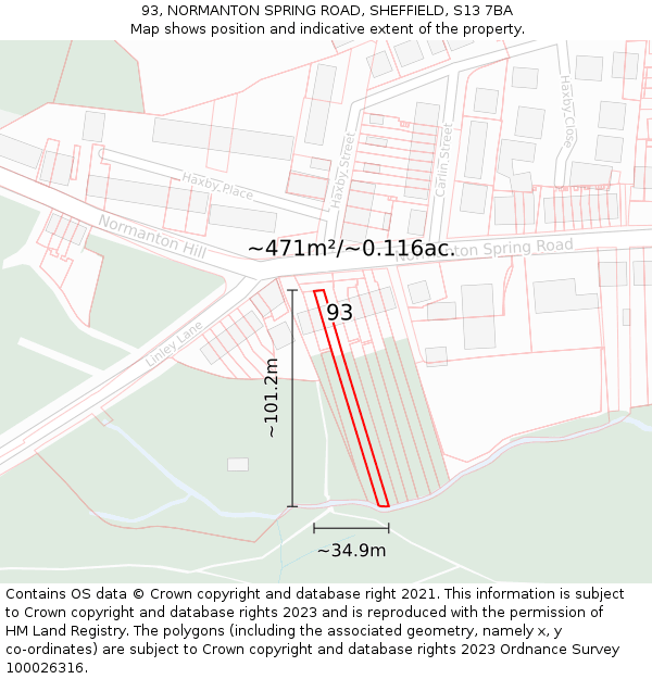 93, NORMANTON SPRING ROAD, SHEFFIELD, S13 7BA: Plot and title map