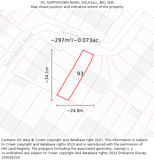 93, NORTHDOWN ROAD, SOLIHULL, B91 3ND: Plot and title map