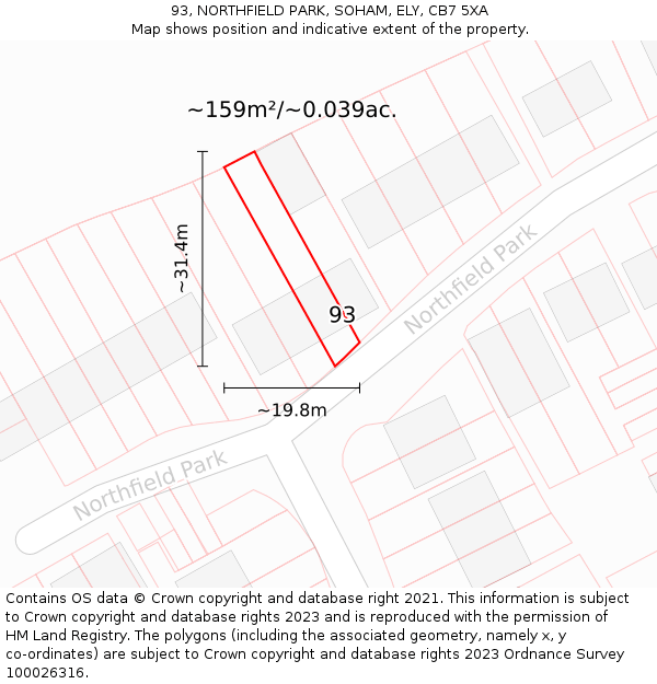 93, NORTHFIELD PARK, SOHAM, ELY, CB7 5XA: Plot and title map