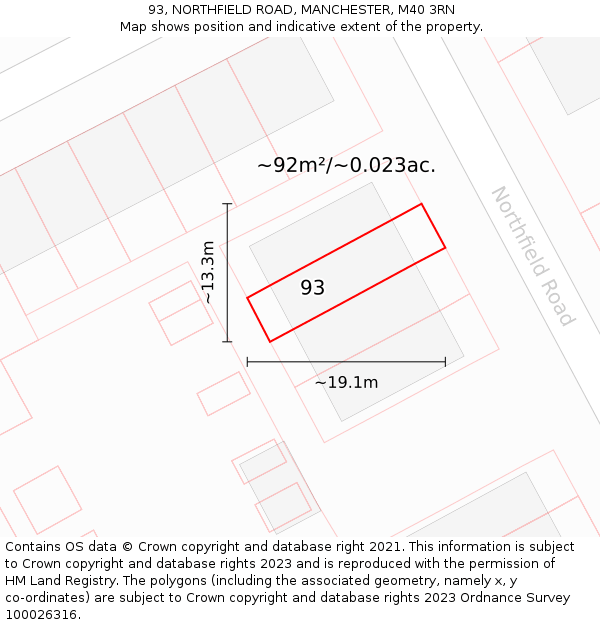 93, NORTHFIELD ROAD, MANCHESTER, M40 3RN: Plot and title map