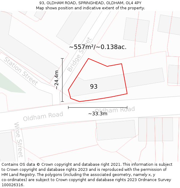 93, OLDHAM ROAD, SPRINGHEAD, OLDHAM, OL4 4PY: Plot and title map