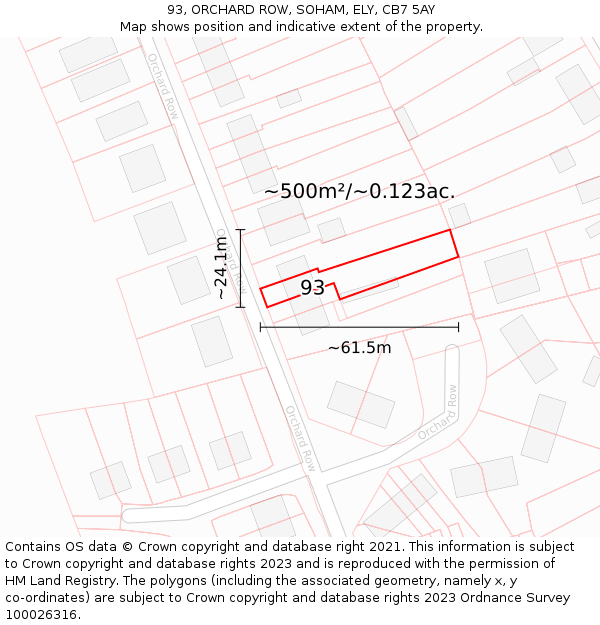 93, ORCHARD ROW, SOHAM, ELY, CB7 5AY: Plot and title map