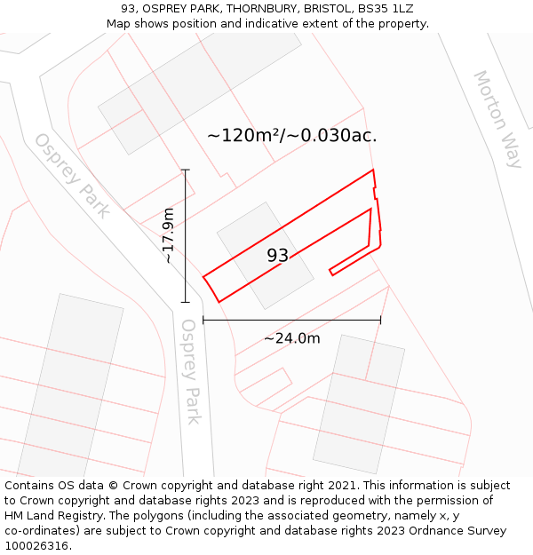 93, OSPREY PARK, THORNBURY, BRISTOL, BS35 1LZ: Plot and title map