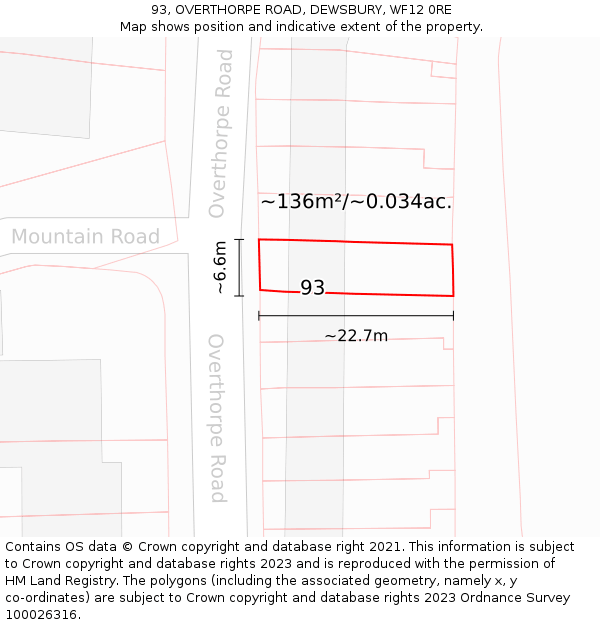 93, OVERTHORPE ROAD, DEWSBURY, WF12 0RE: Plot and title map