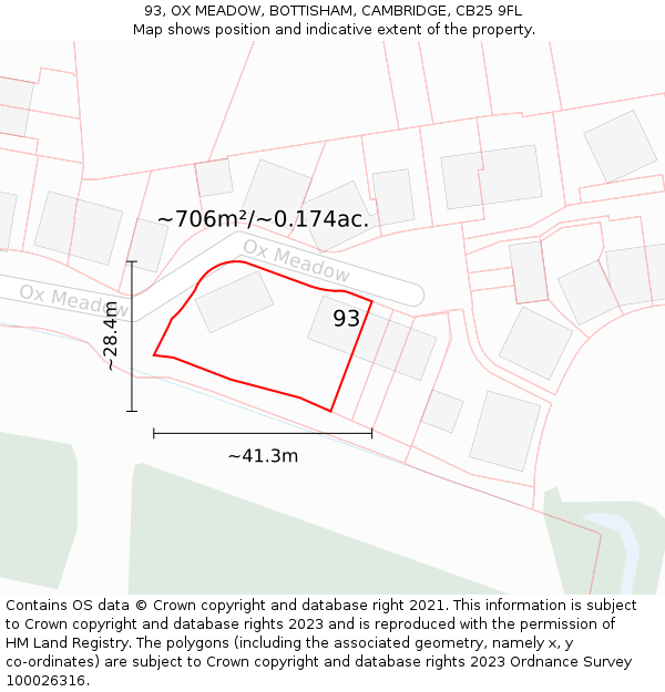 93, OX MEADOW, BOTTISHAM, CAMBRIDGE, CB25 9FL: Plot and title map