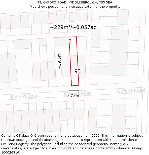 93, OXFORD ROAD, MIDDLESBROUGH, TS5 5EA: Plot and title map