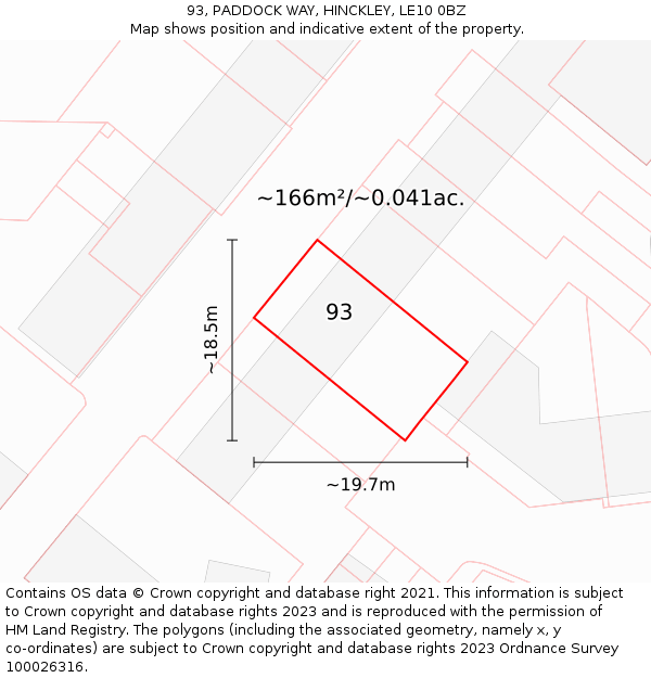 93, PADDOCK WAY, HINCKLEY, LE10 0BZ: Plot and title map