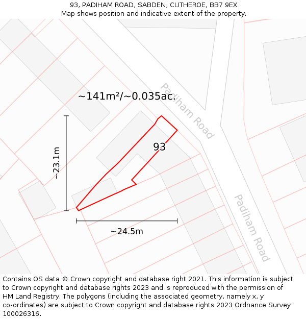 93, PADIHAM ROAD, SABDEN, CLITHEROE, BB7 9EX: Plot and title map