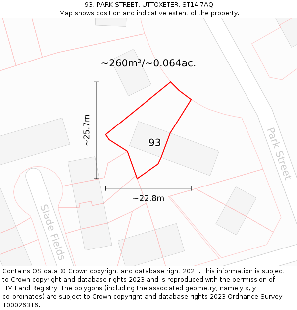 93, PARK STREET, UTTOXETER, ST14 7AQ: Plot and title map