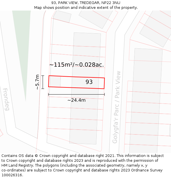 93, PARK VIEW, TREDEGAR, NP22 3NU: Plot and title map