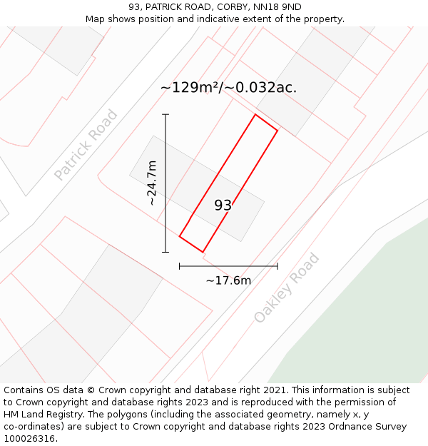 93, PATRICK ROAD, CORBY, NN18 9ND: Plot and title map
