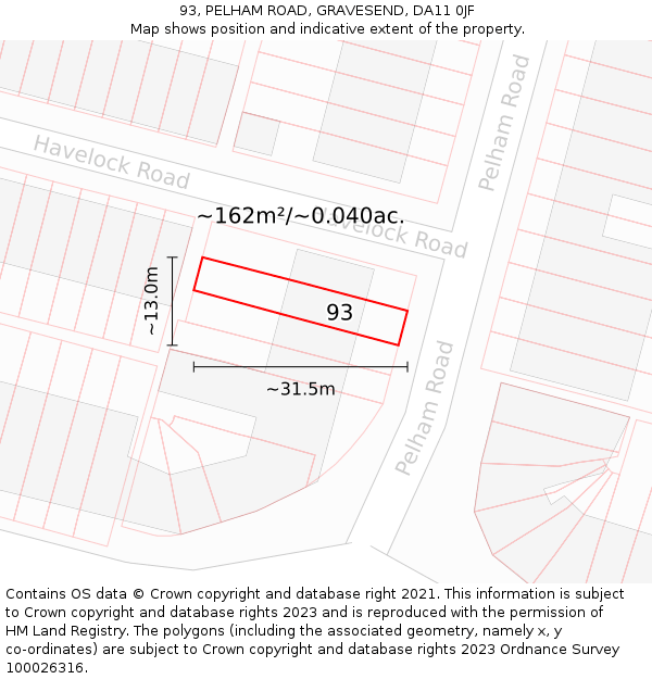 93, PELHAM ROAD, GRAVESEND, DA11 0JF: Plot and title map