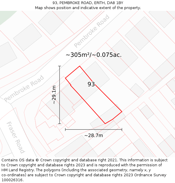 93, PEMBROKE ROAD, ERITH, DA8 1BY: Plot and title map